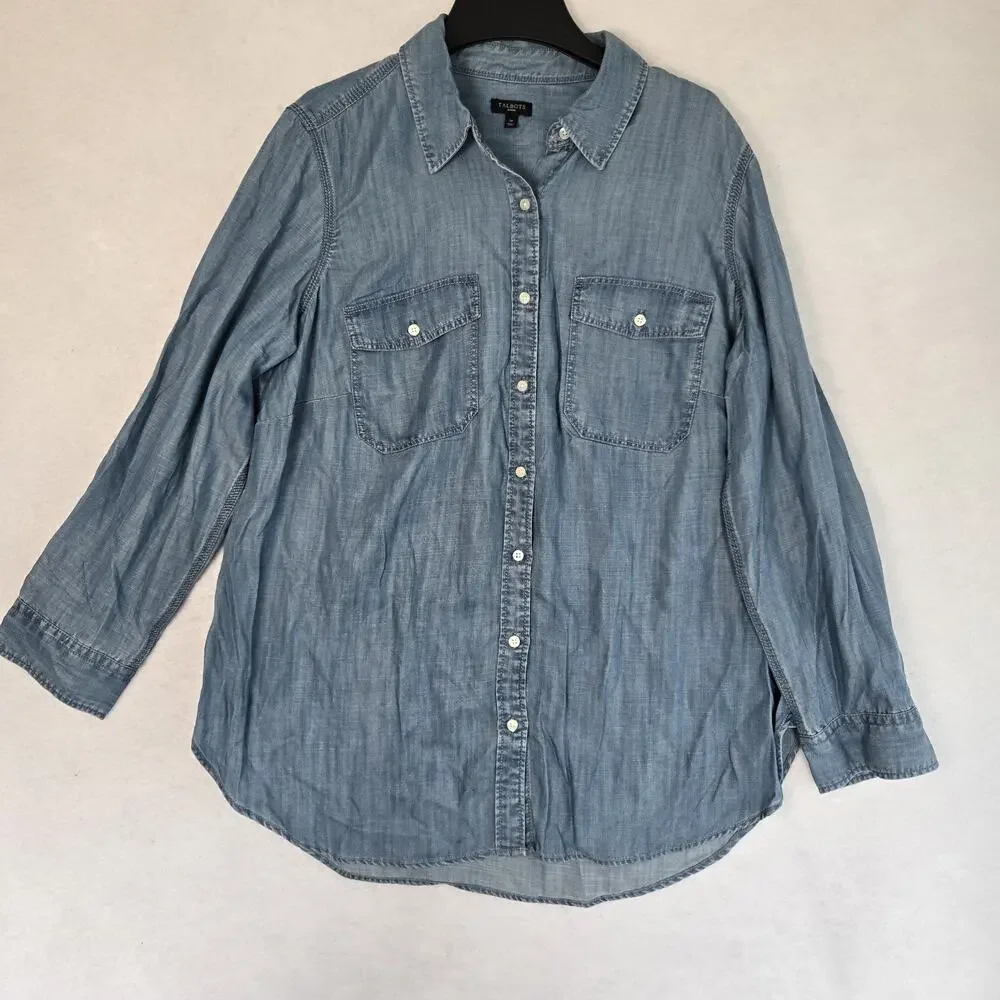 Pre-Owned Talbots Blue Size 1X Button Down Or Roll Up And Button Sleeves EUC - Picture 1 of 10
